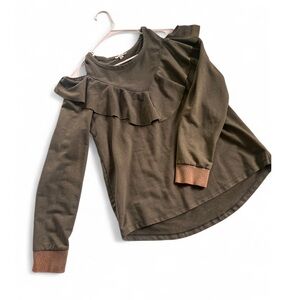 Umgee Olive Green Ruffle Cold Shoulder Top